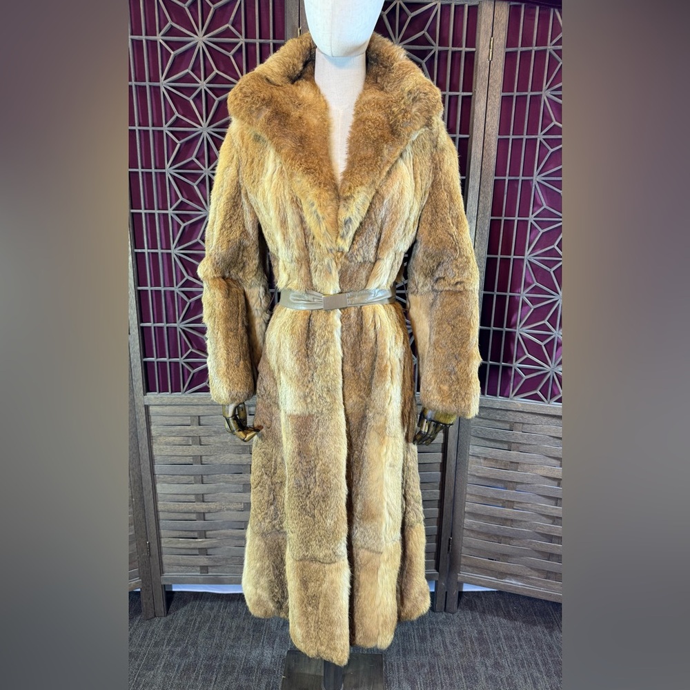 Full Length Rabbit Fur Coat with Belt